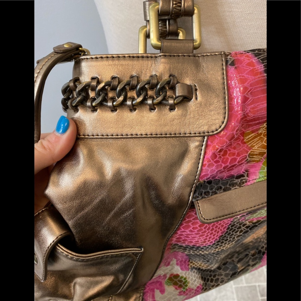 Sharif Gorgeous Large Bronze Metallic Colorful Pattern Bronze Chain Purse - Picture 3 of 15